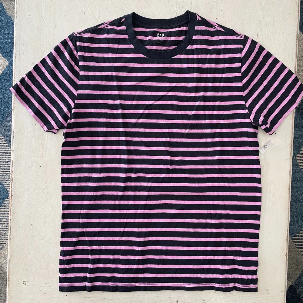 GAP Mens Classic T in Pink Black Stripe L Large NWT